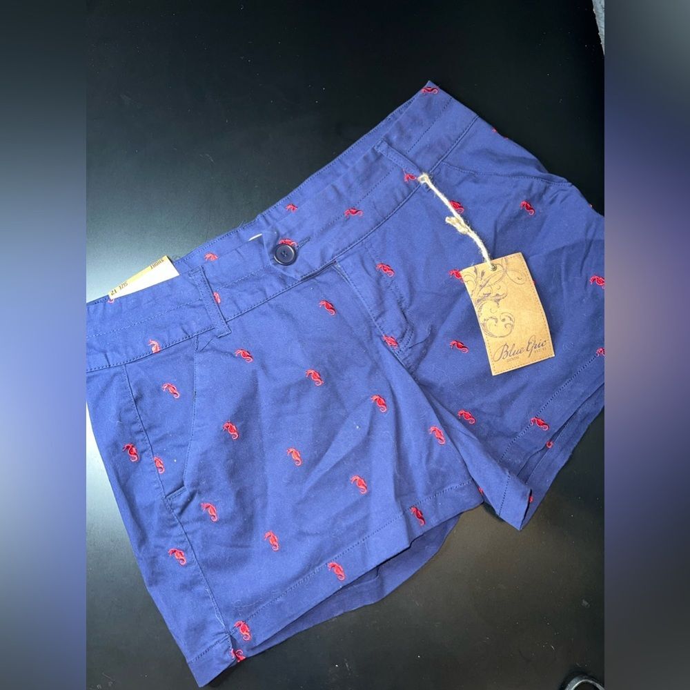 Blue Epic Navy Blue Shorts With Embroidery SeaHorses Size 12 NWT vacation beach